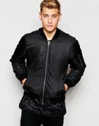 Hoxton Denim Heavy Padded Bomber Camo Lining - Black