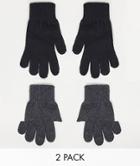 Asos Design 2 Pack Touch Screen Gloves In Polyester In Black And Charcoal-grey