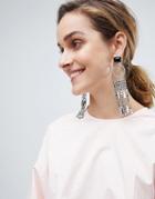 Asos Resin And Chain Detail Earrings - Silver