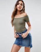 Asos Short Sleeve Off Shoulder Body - Green
