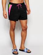 Asos Short Length Swim Shorts In Black With Neon Cut And Sew - Black