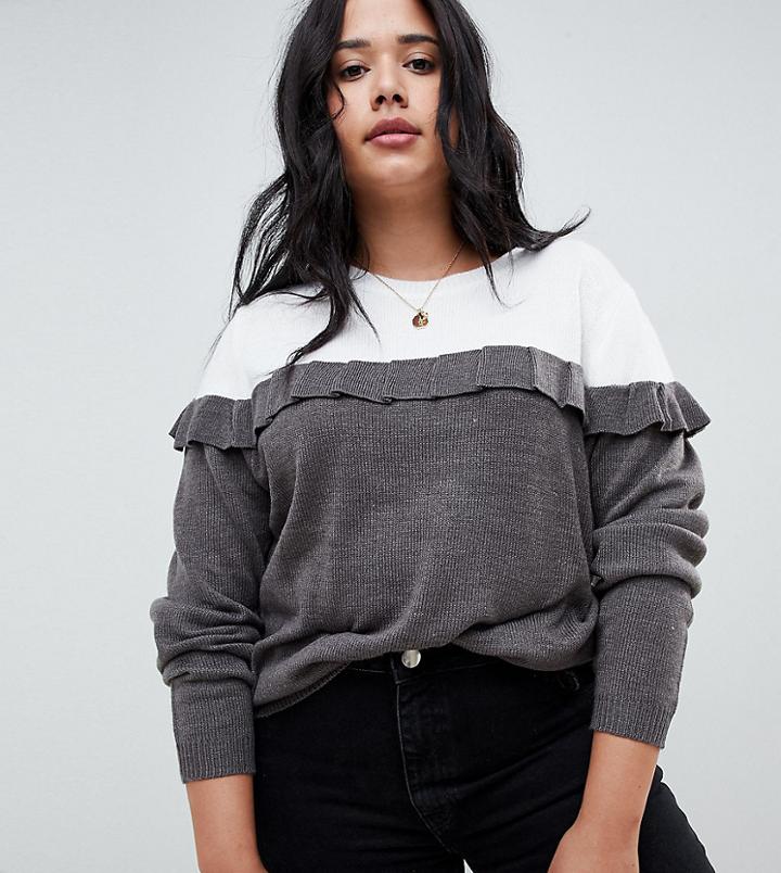 Brave Soul Plus Duo Color Block Sweater - Gray