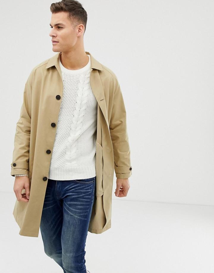 Asos Design Longline Trench Coat In Camel - Tan