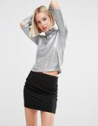 Cheap Monday Metallic High Neck Top With Sleeve Cut Out Detail - Silver