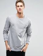 Only And Sons Crew Neck Sweat With Raised Emboss Detail - Light Gray Marl