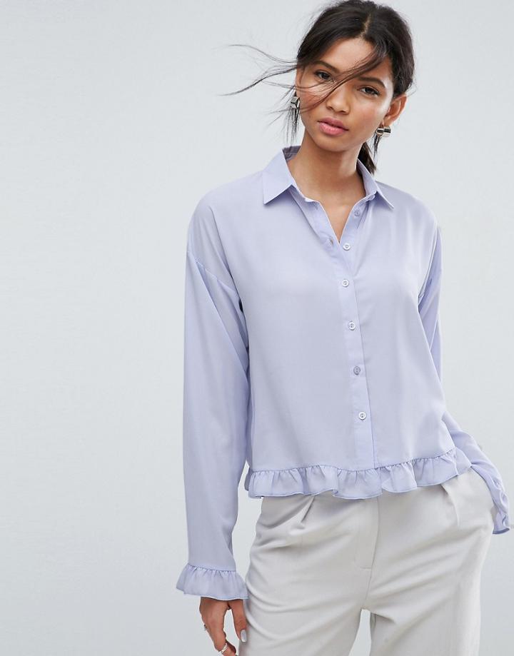 Asos Blouse With Ruffle Hem - Blue