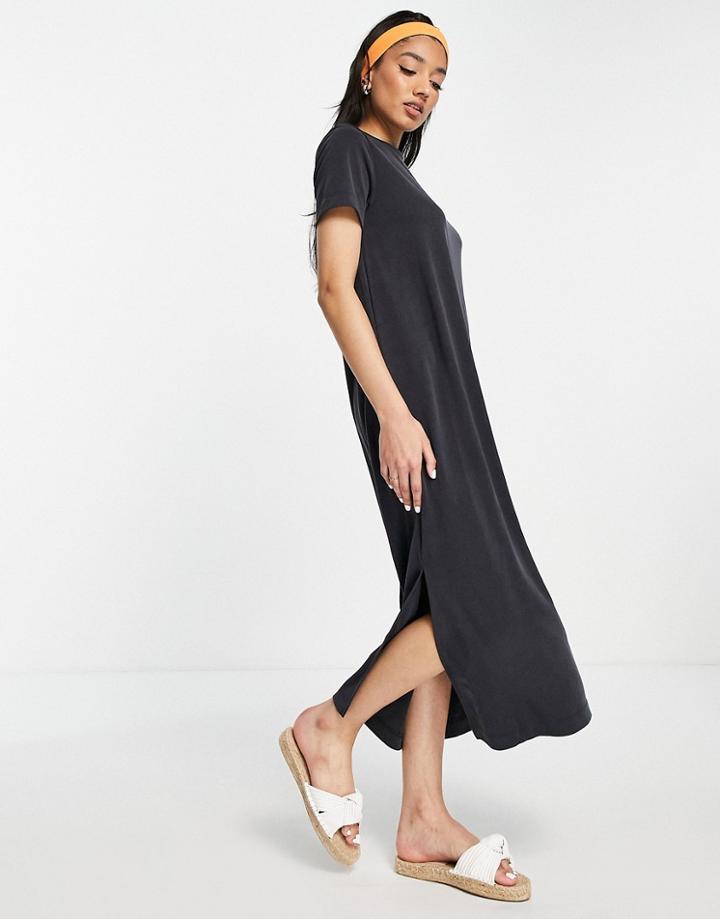Monki Oversized Midi T-shirt Dress In Black