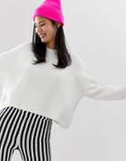 Monki Textured Crew Neck Sweater In Off White - White