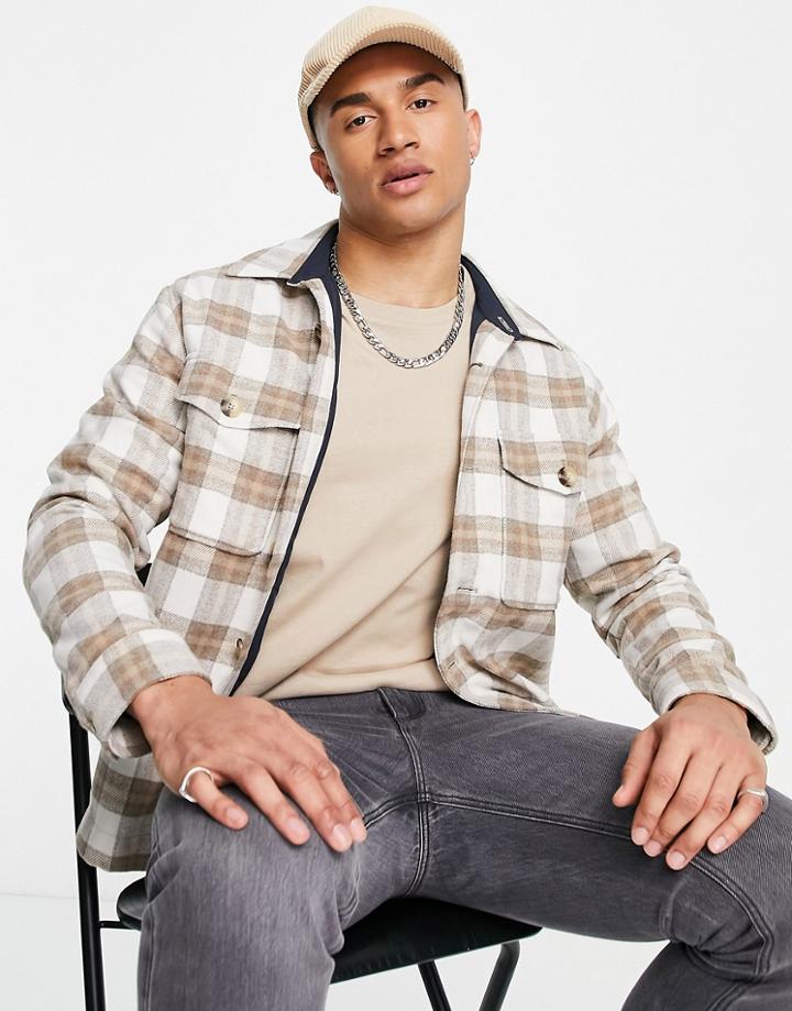 Selected Homme Checked Jacket In Beige-neutral