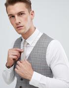 Burton Menswear Wedding Vest In Gray Red Check - Gray