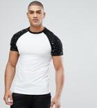 Asos Tall Muscle Raglan T-shirt With Splatter Print Sleeves - White
