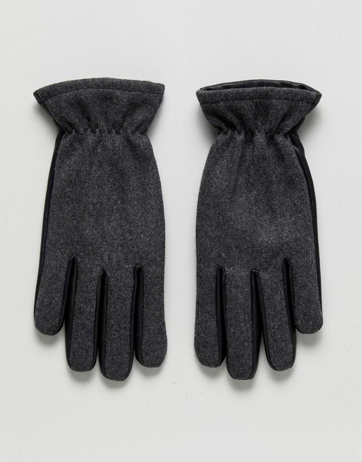 Jack & Jones Leather And Wool Gloves - Black