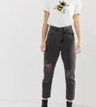 Noisy May Petite Distressed Mom Jean In Black
