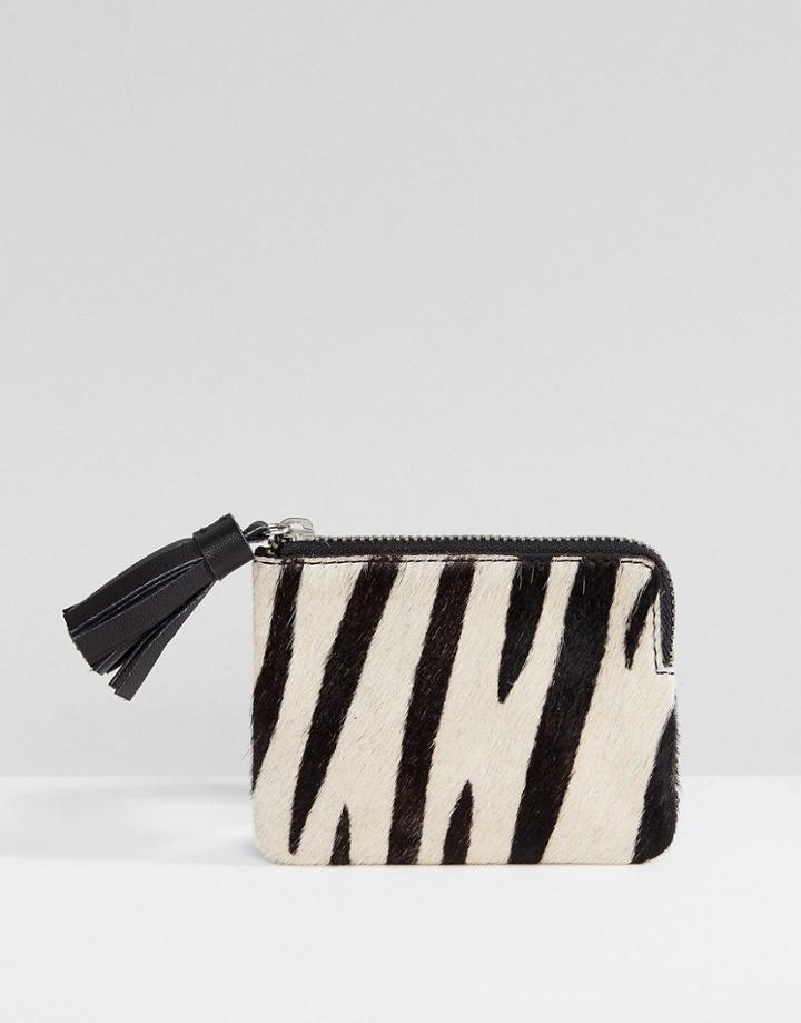 Asos Leather Zebra Print Mini Coin Purse With Tassel - Multi
