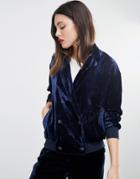Asos Bomber In Velvet - Navy