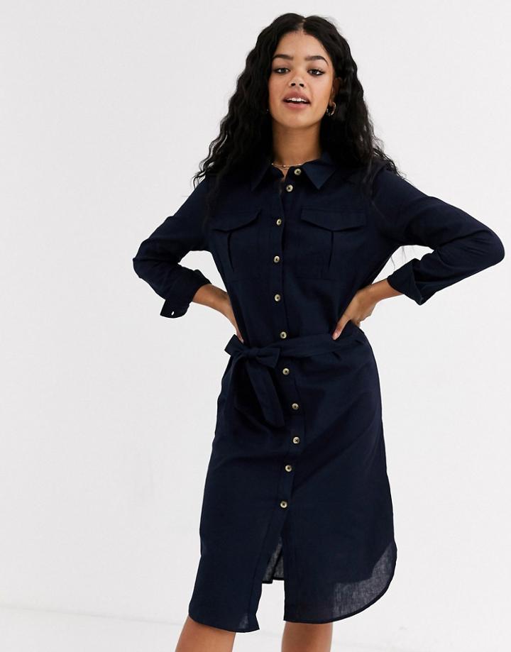 Jdy Tulip Long Sleeve Tie Waist Shirt Dress-blue