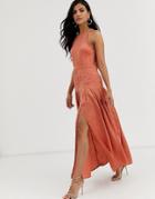 Asos Design Pleated Maxi Dress-orange