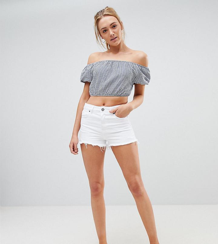 Asos Design Tall Denim Mid Rise Short With Raw Hem In White - White