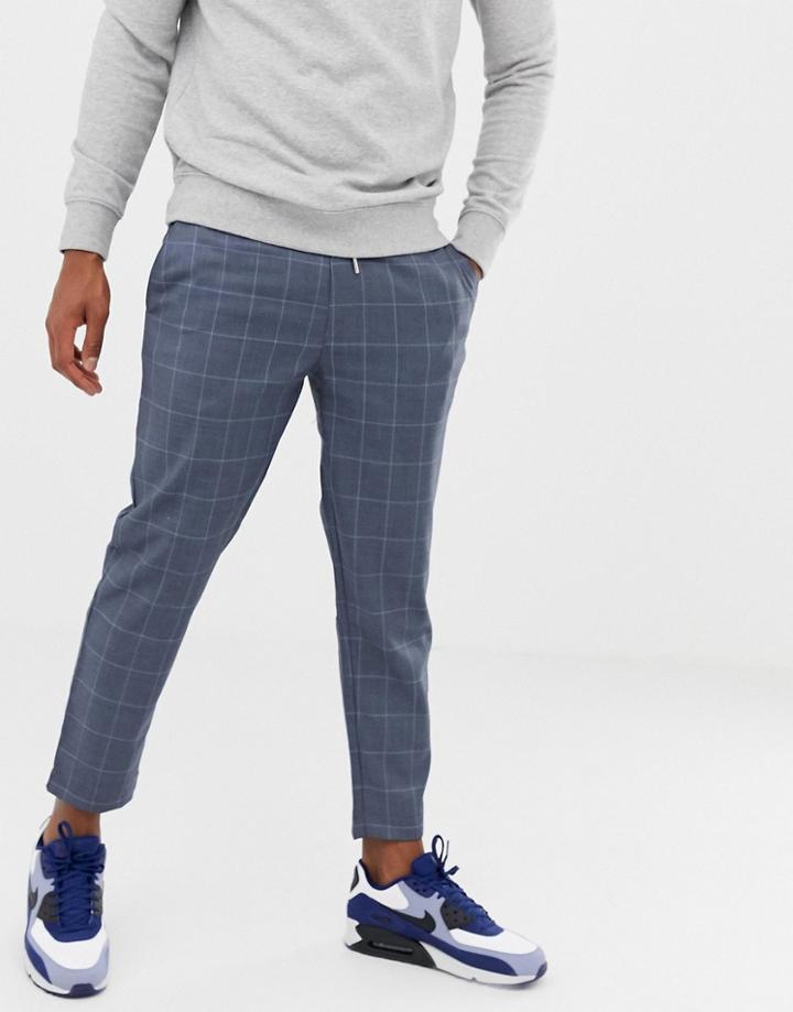 Boohooman Windowpane Smart Check Joggers In Gray - Gray