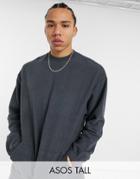 Asos Design Tall Oversized Sweatshirt In Reverse Fleece In Washed Black