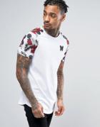 Good For Nothing T-shirt In White With Floral Sleeves - White
