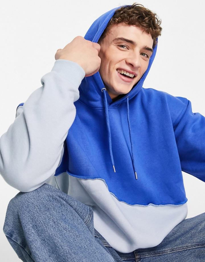 Mennace Relaxed Hoodie In Two Tone Blue With Exposed Seam Detail