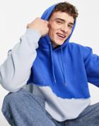 Mennace Relaxed Hoodie In Two Tone Blue With Exposed Seam Detail