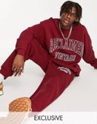 Reclaimed Vintage Inspired Burgundy Branded Sweatpants