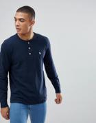 Abercrombie & Fitch Henley Long Sleeve Top Tonal Logo In Navy - Navy