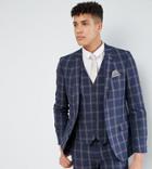 Harry Brown Tall Slim Fit Blue Check Windowpane Suit Jacket - Navy