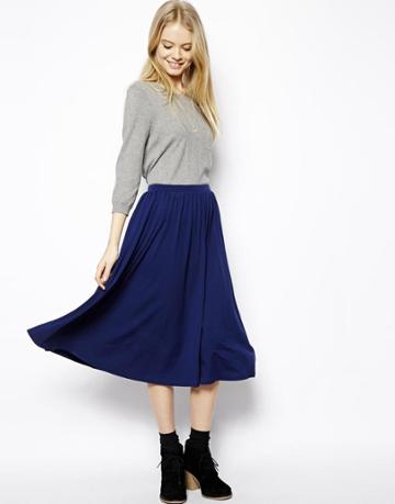 Asos Full Midi Skirt - Navy