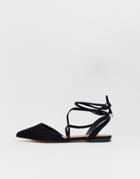 Asos Design Lawful Plaited Tie Leg Pointed Ballet Flats In Black - Black