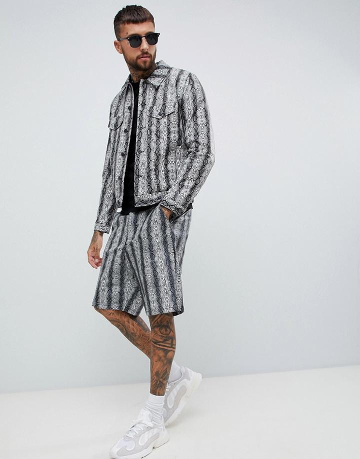 Asos Design Two-piece Western Jacket In Snakeskin Print - Black
