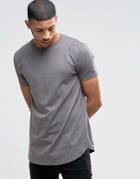Asos Longline T-shirt With Curved Hem In Gray - Gray