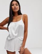 Asos Design Satin Pyjama Crop Cami - Cream