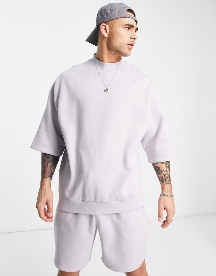 Asos Design Oversized Short Sleeve Sweatshirt In Lilac - Part Of A Set-purple