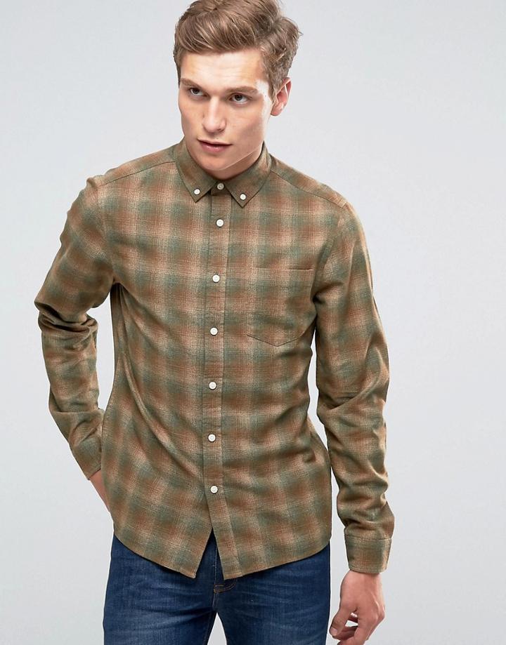Asos Check Shirt In Camel With Long Sleeves - Tan