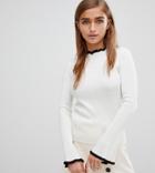 Fashion Union Petite Slim Fit Sweater With Contrast Hems - Cream