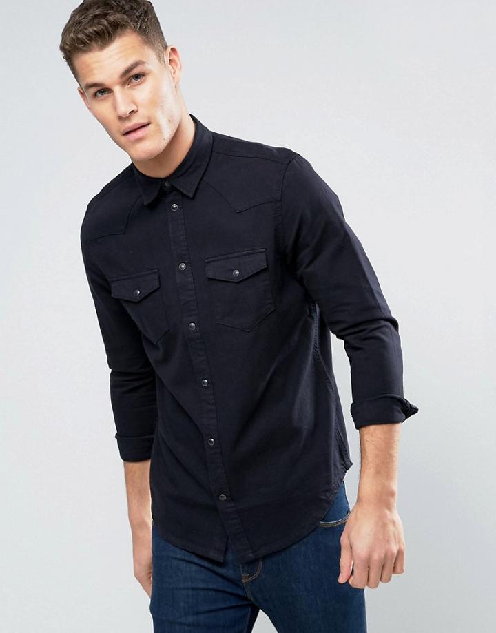 New Look Western Regular Fit Shirt In Black Denim - Black
