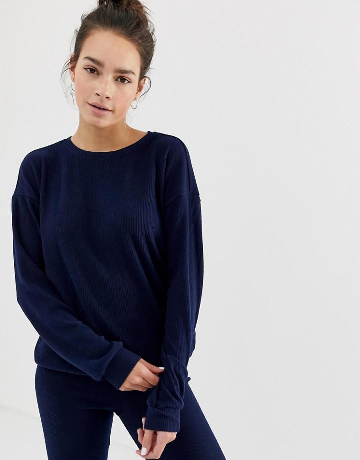 Asos Design Mix & Match Lounge Ribbed Sweat - Navy