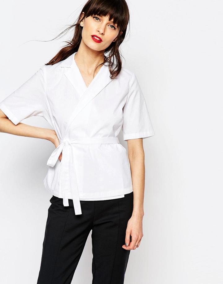 Just Female Gareth Wrap Front Shirt - White