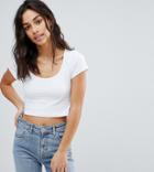 Asos Petite Crop Top With Short Sleeve And Scoop Neck - White