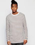 Asos Longline Stripe Sweater With Split Hem - White