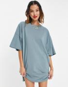 Noisy May Mini T-shirt Dress In Dusty Blue-blues