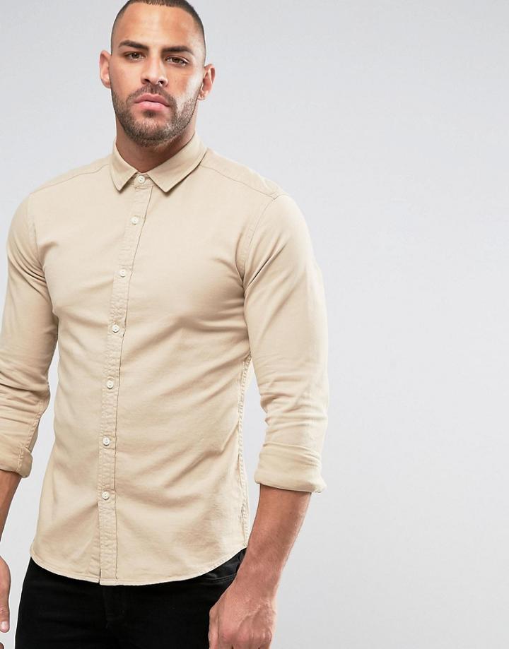 Asos Skinny Denim Shirt In Camel - Brown