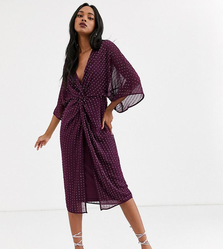 Asos Design Kimono Midi Dress In Linear Sequin