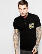 Asos Extreme Muscle Polo With Floral Pocket - Black