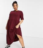 Asos Design Curve Tiered Smock T-shirt Midi Dress In Oxblood