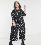 Asos Design Curve Jersey Tie Waist Slub Jumpsuit In Abstract Square Print-multi