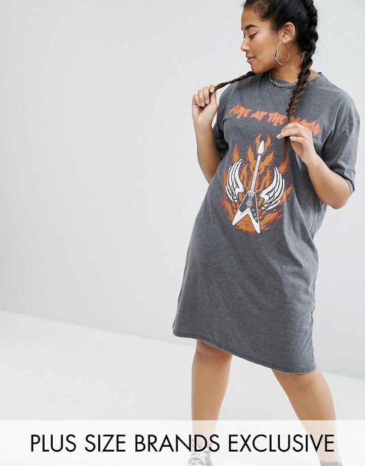 Daisy Street Plus Band Tee Jersey Dress - Gray